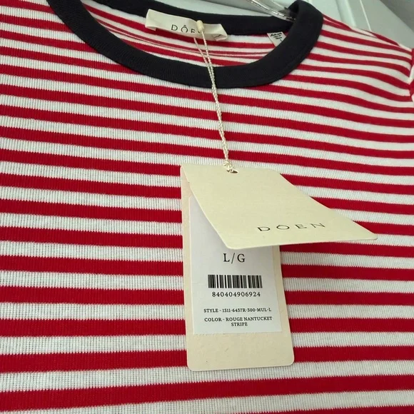 NWT DÔEN Vivi Tee in Rouge Nantucket Stripe, size L - Picture 4 of 8